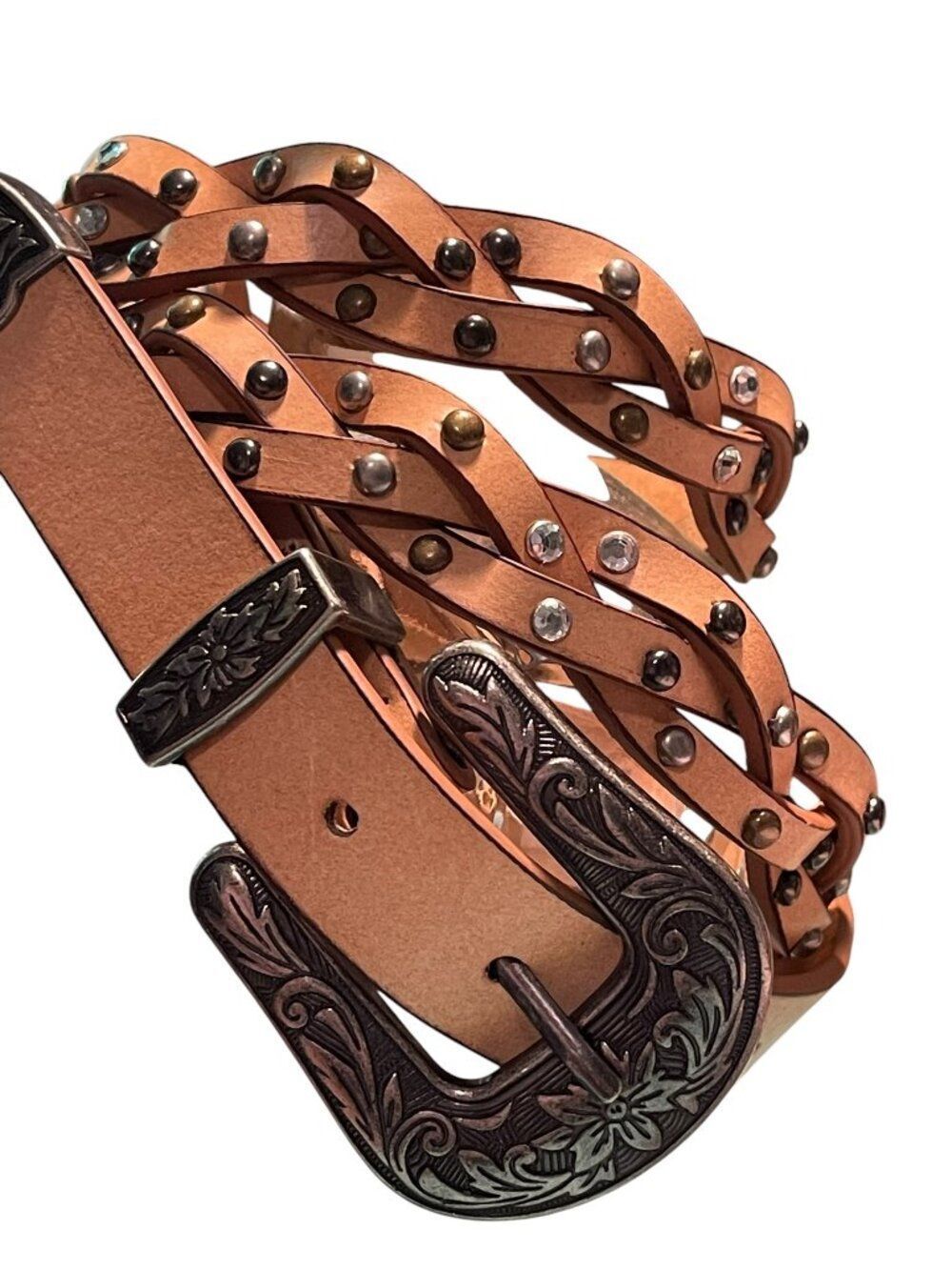 Bit & Bridle Women’s Braided Embellished Leather Western/Cowgirl Belt